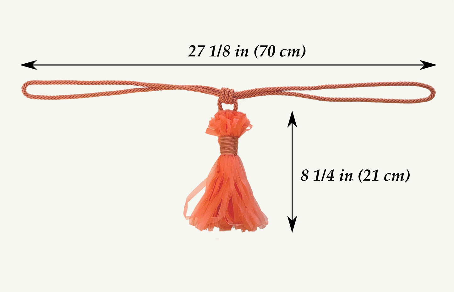 1 Grande bracciale per tenda di classe, con grande nappa in organza colore arancione, stupendo accessorio per tende. Made in Italy.