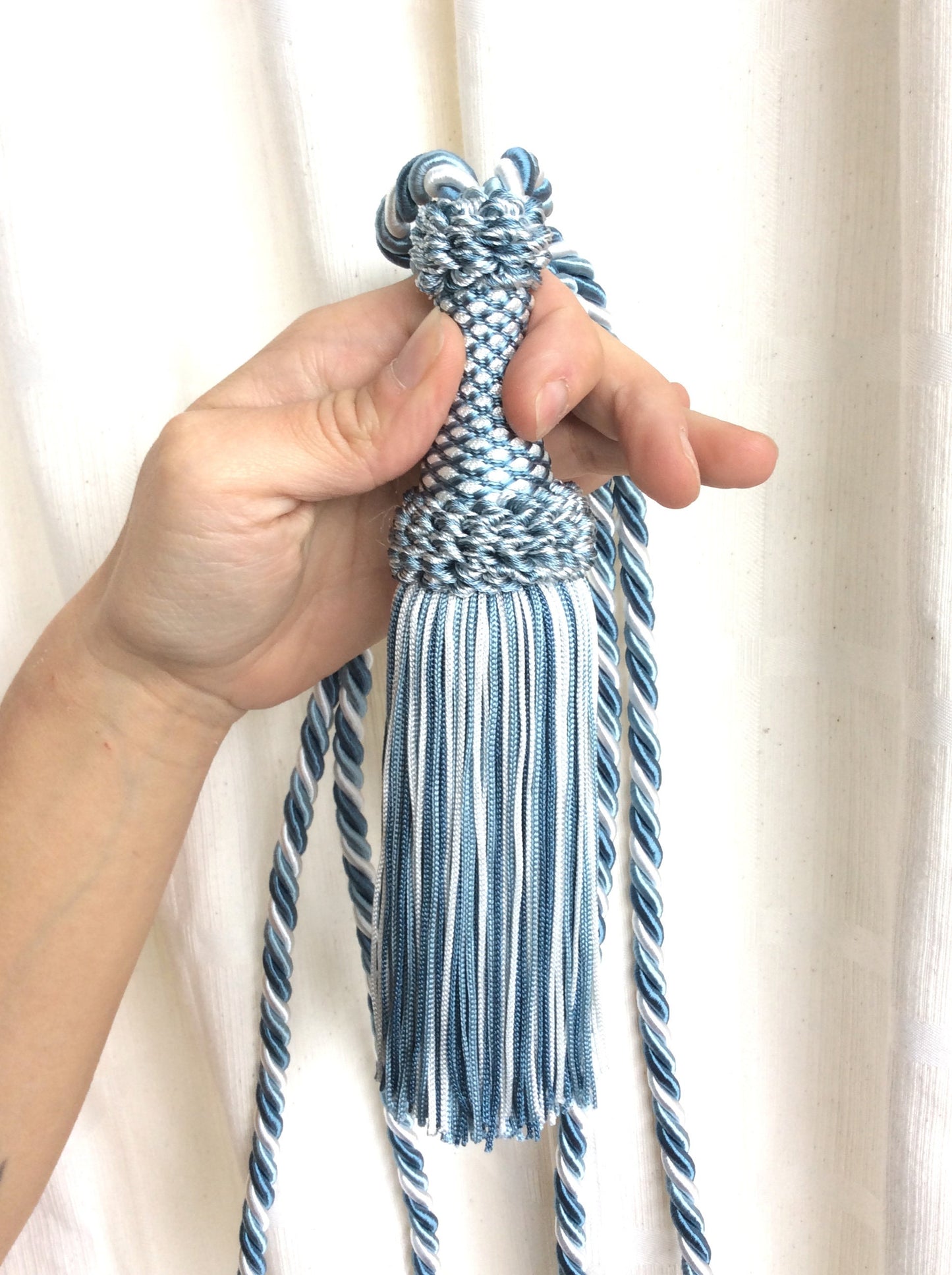 Embrasse per Tende con Nappa Grande 20cm - Azzurro Blu Bianco | Made in Firenze