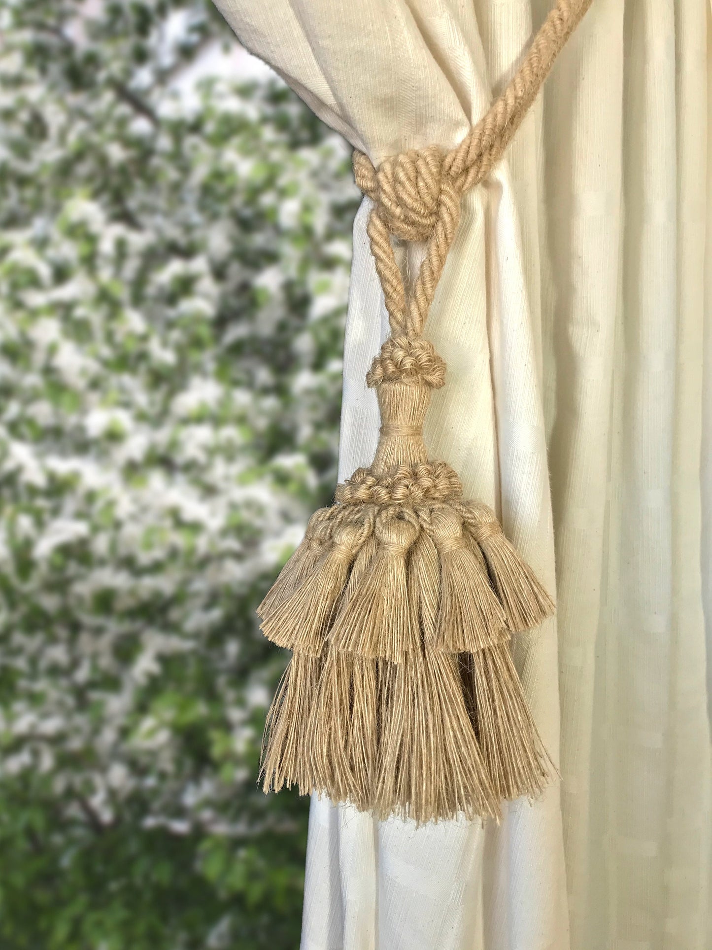 Stupenda grande embrasse in juta decorazione per tende tendaggi drappeggio drappo made in italy