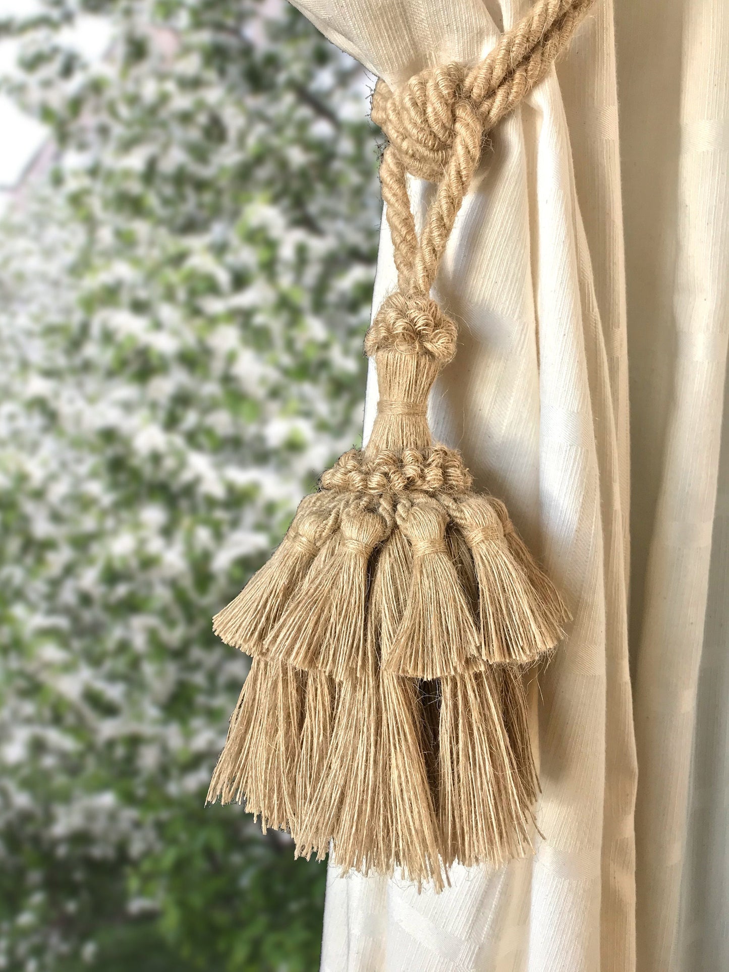 Stupenda grande embrasse in juta decorazione per tende tendaggi drappeggio drappo made in italy
