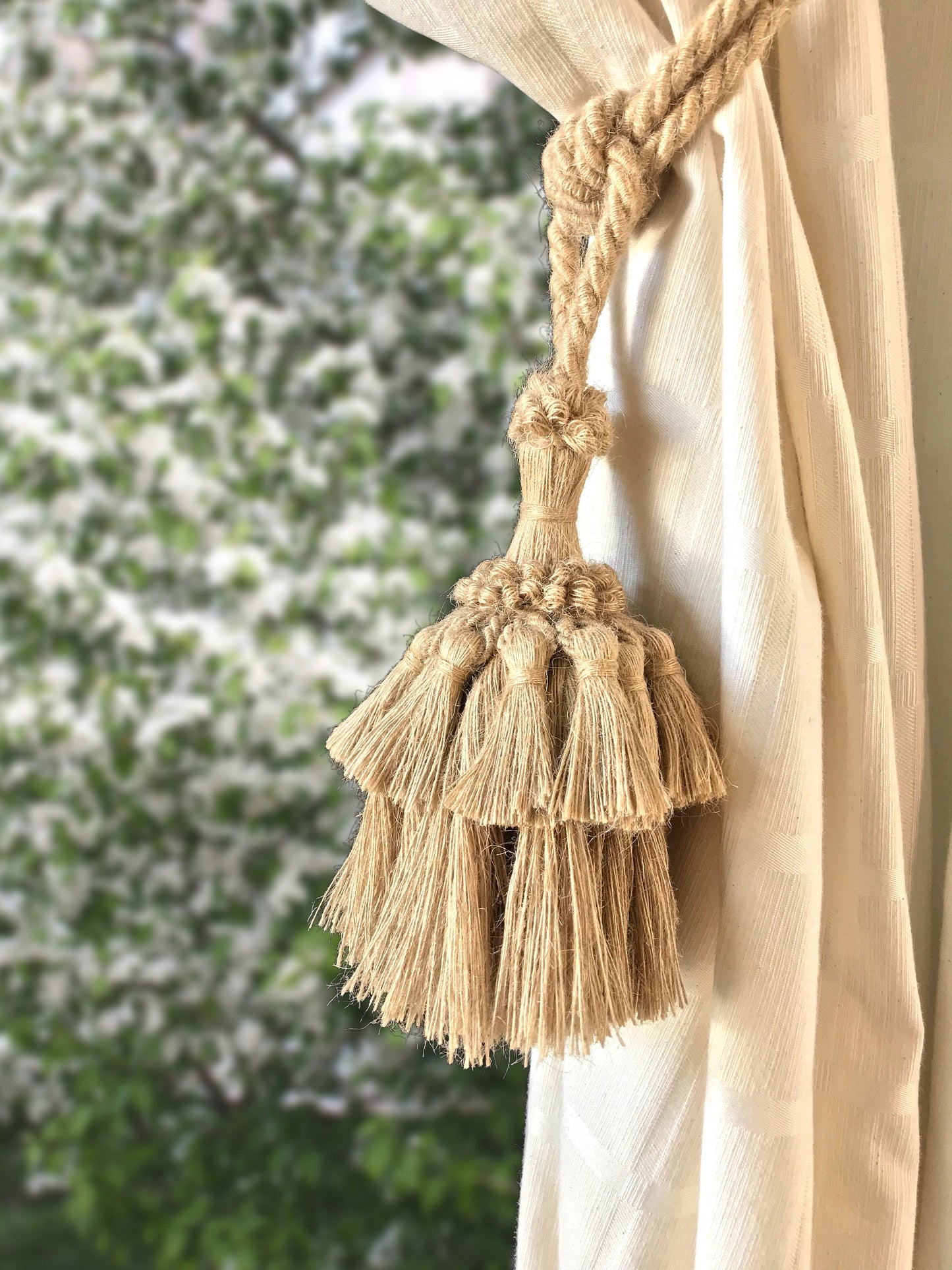 Stupenda grande embrasse in juta decorazione per tende tendaggi drappeggio drappo made in italy