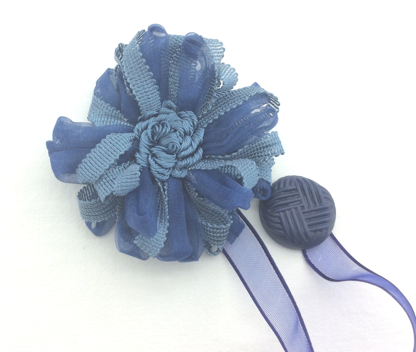 1 fermatenda calamita magnetica a fiore blu azzurro.Decorazione per tende tendaggi made in italy arredamento nautico vintage regalo per lei