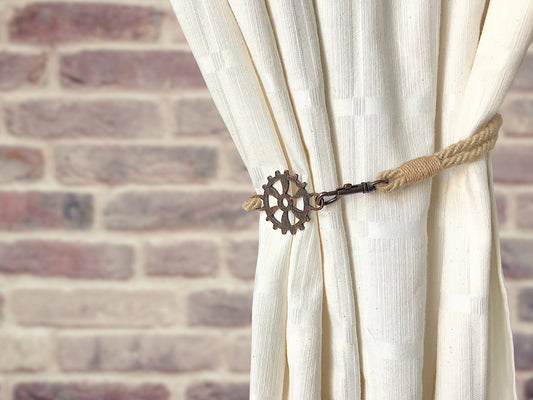 Bracciale per tende allestimenti in stile industrial, in cotone e juta BEIGE ecologico. Allestimenti per loft ed open space. Made in Italy.