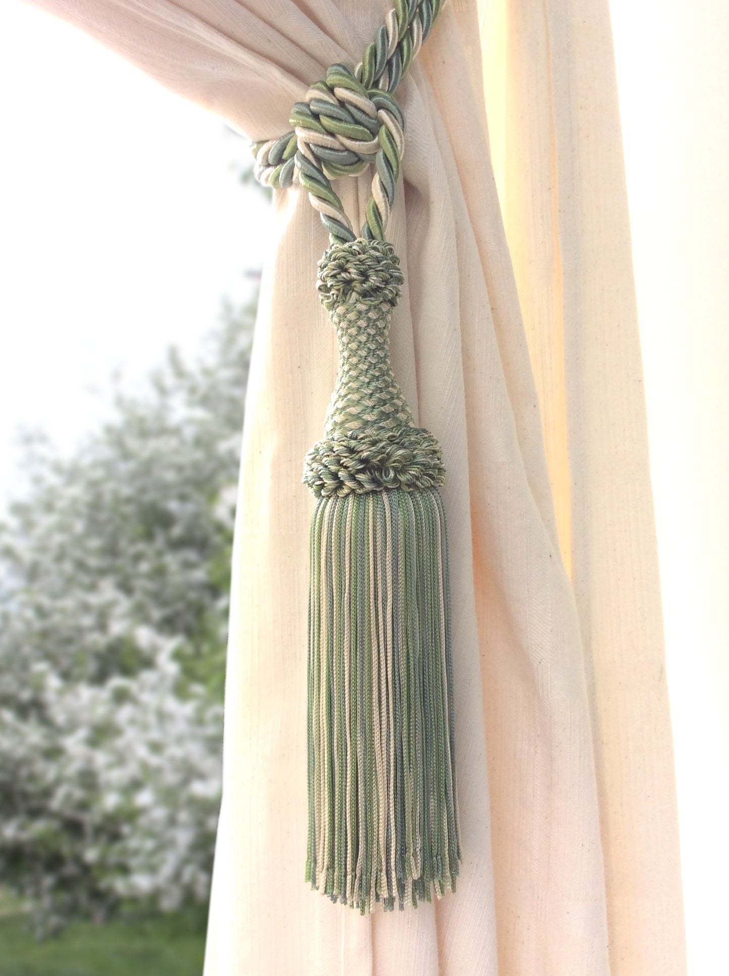 Embrasse per Tende con Nappa Grande 20cm - Verde Bianco Avorio | Made in Firenze