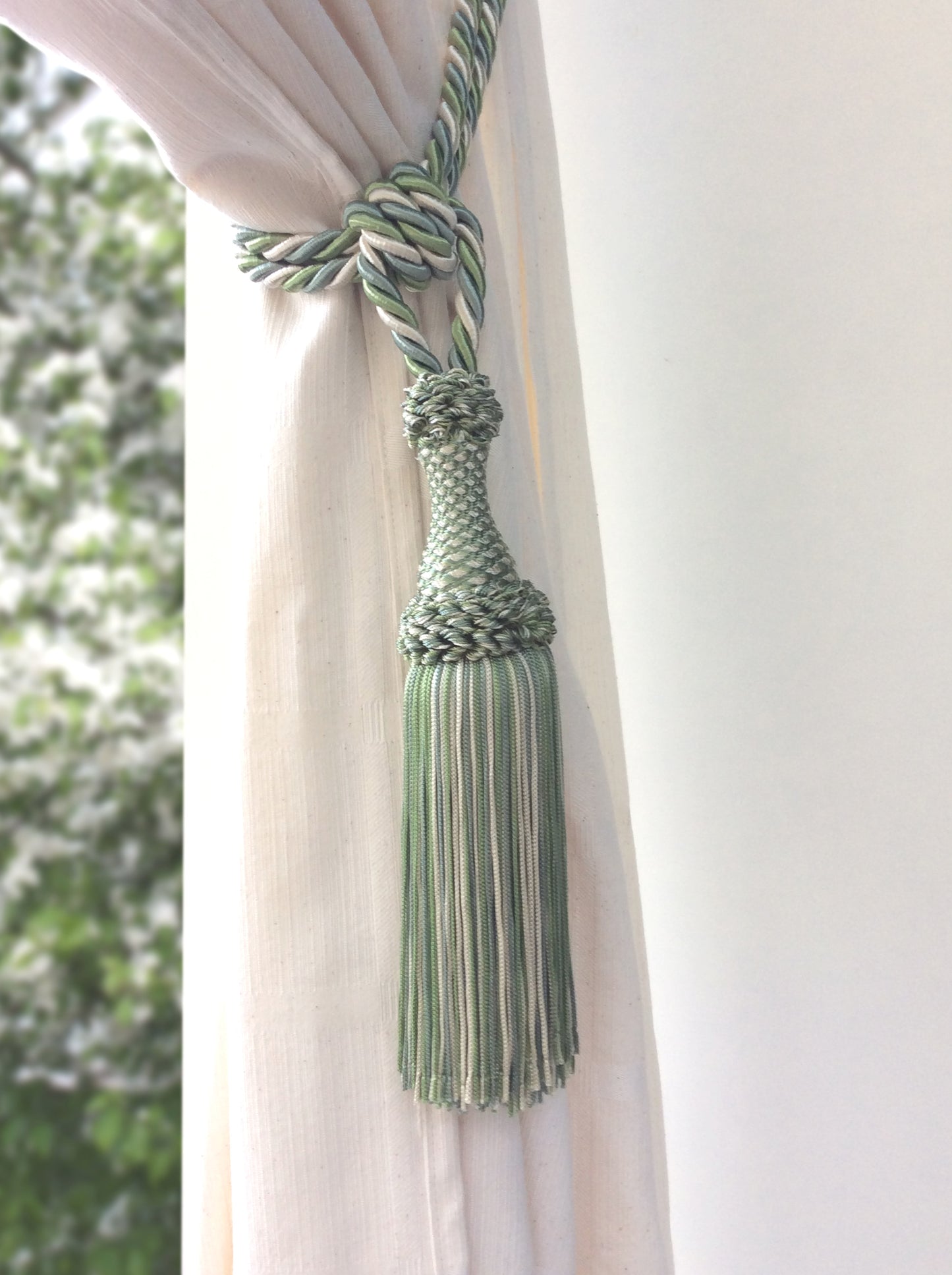 Embrasse per Tende con Nappa Grande 20cm - Verde Bianco Avorio | Made in Firenze