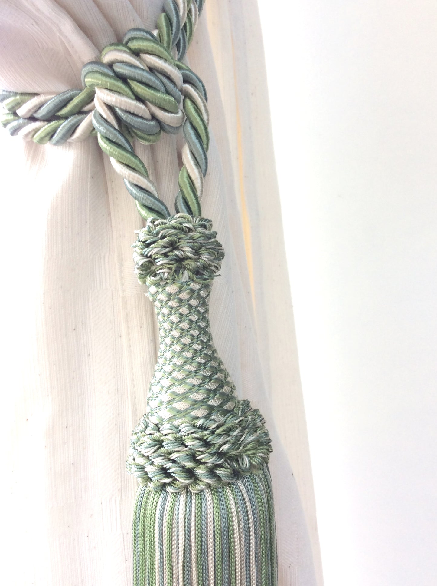 Embrasse per Tende con Nappa Grande 20cm - Verde Bianco Avorio | Made in Firenze