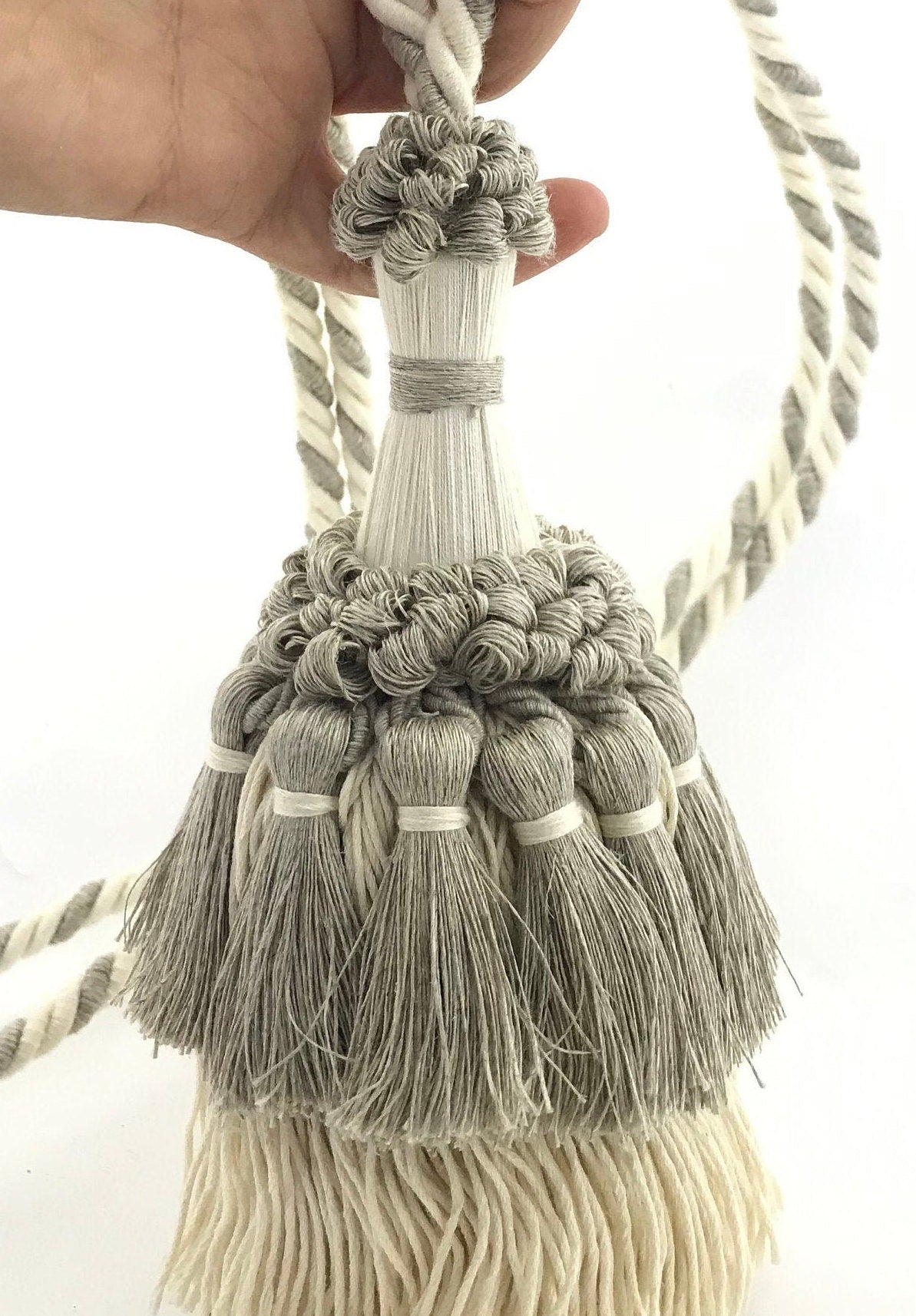 Stupenda grande embrasse in lino e cotone naturali, decorazione per tende tendaggi drappeggio drappo made in italy