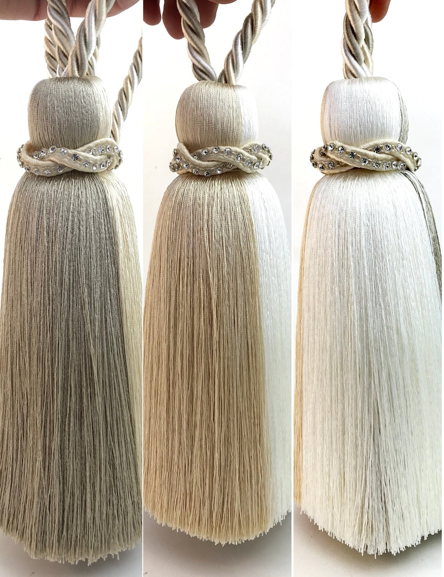 1 Large luxury curtain tieback, large three-color tassel decorated with rhinestones, stunning curtain accessory.