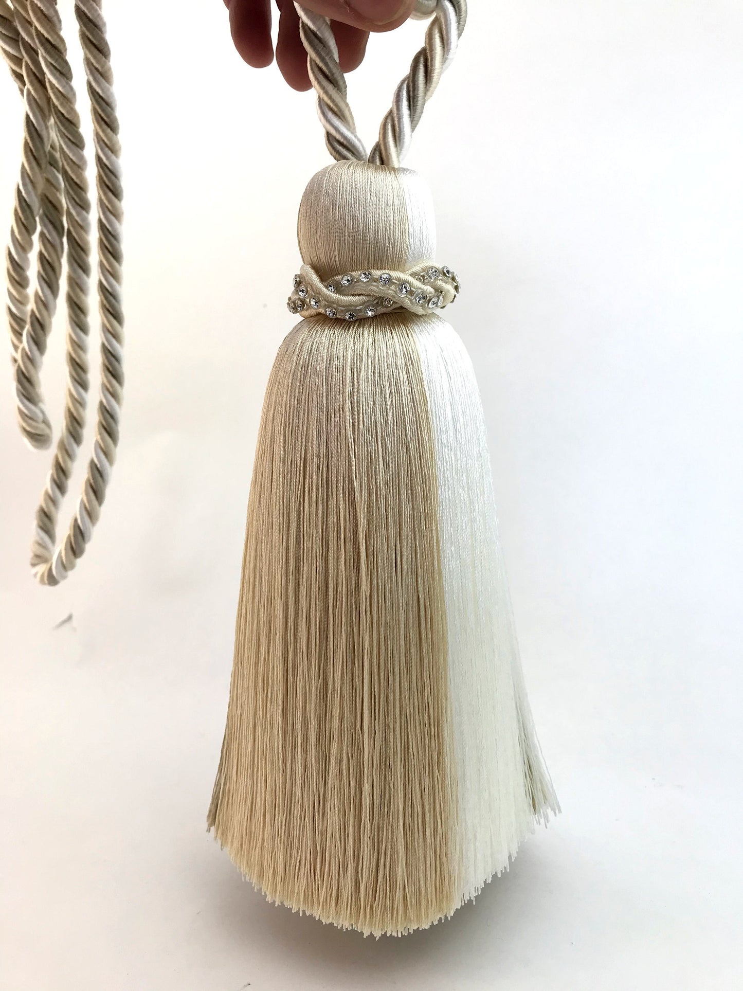 1 Large luxury curtain tieback, large three-color tassel decorated with rhinestones, stunning curtain accessory.