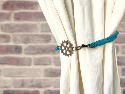 Bracciale per tende per allestimenti in stile industrial, in cotone VERDE PETROLIO . Allestimenti per loft ed open space. Made in Italy.