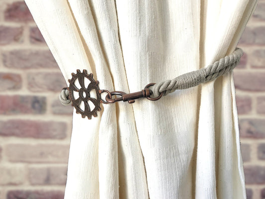 Bracciale per tende per allestimenti in stile industrial, in cotone GRIGIO ecologico. Allestimenti per loft ed open space. Made in Italy.
