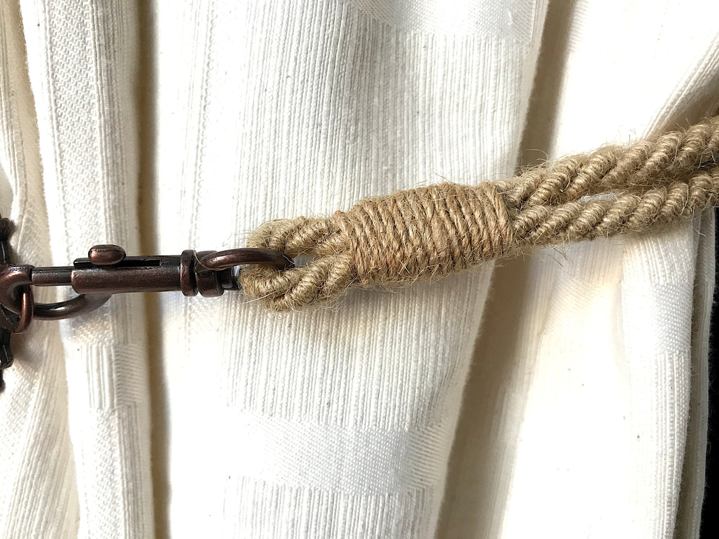 Bracciale per tende allestimenti in stile industrial, in cotone e juta BEIGE ecologico. Allestimenti per loft ed open space. Made in Italy.