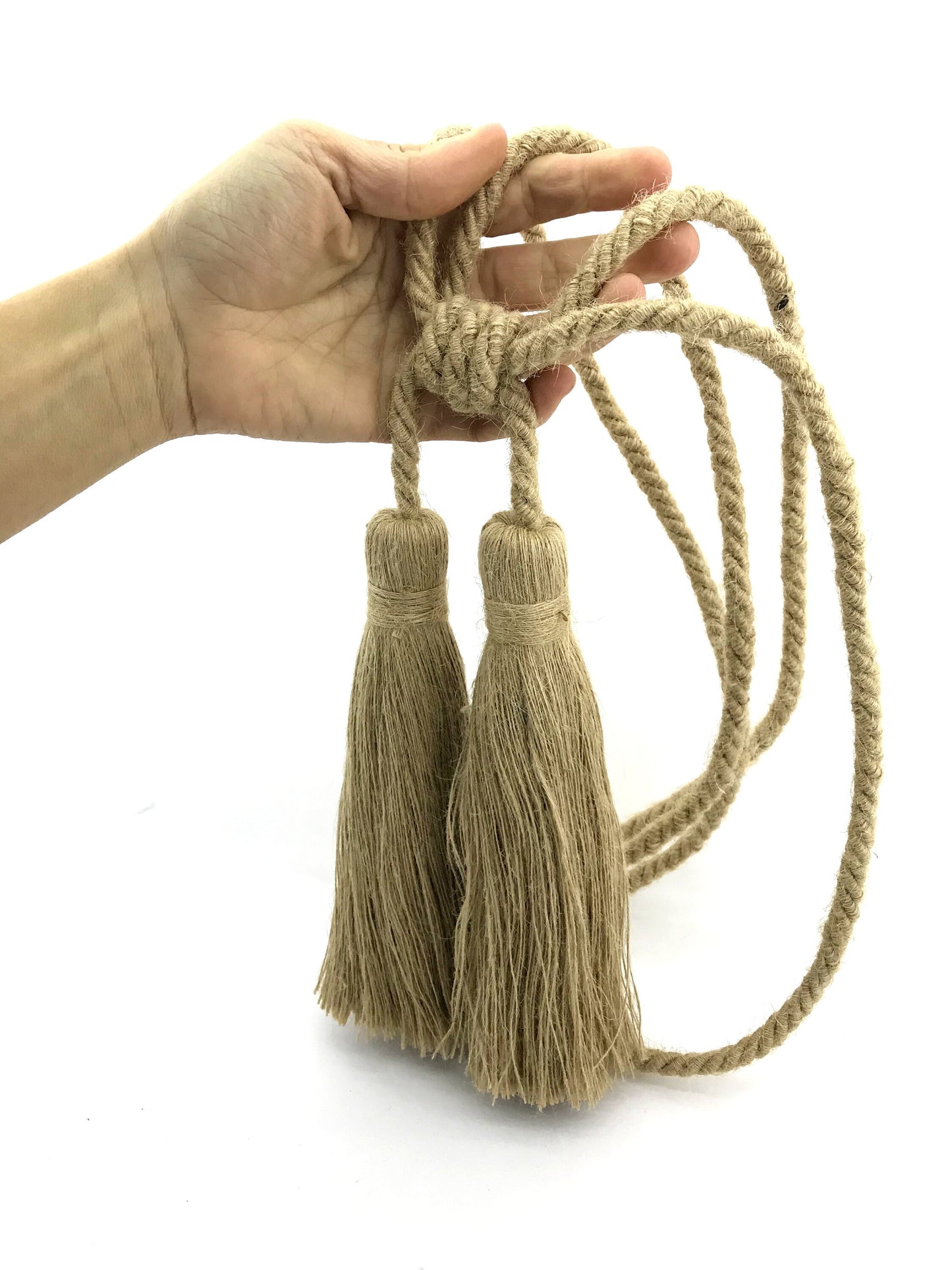 Stupenda grande embrasse doppia in juta decorazione per tende tendaggi drappeggio drappo made in italy