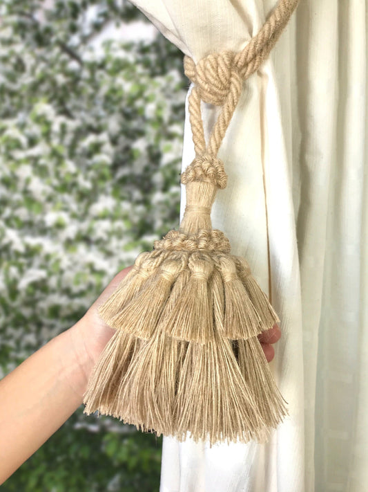 Stupenda grande embrasse in juta decorazione per tende tendaggi drappeggio drappo made in italy