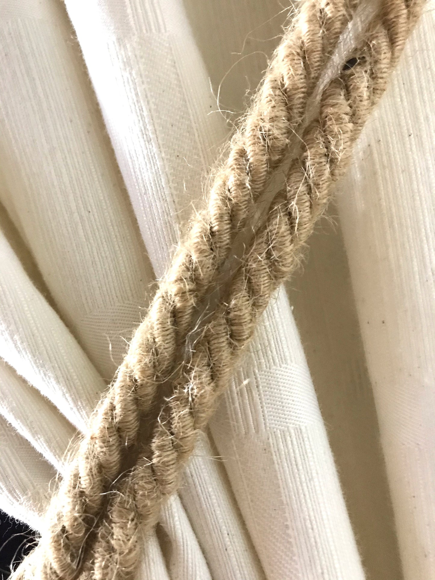 Stupenda grande embrasse doppia in juta decorazione per tende tendaggi drappeggio drappo made in italy