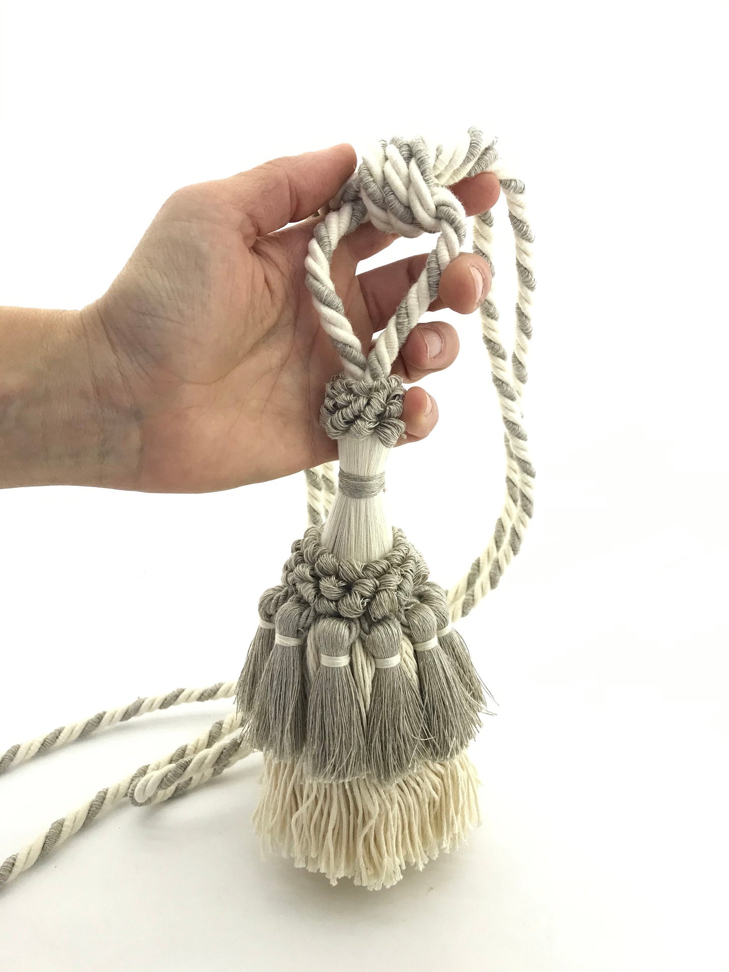 Stupenda grande embrasse in lino e cotone naturali, decorazione per tende tendaggi drappeggio drappo made in italy