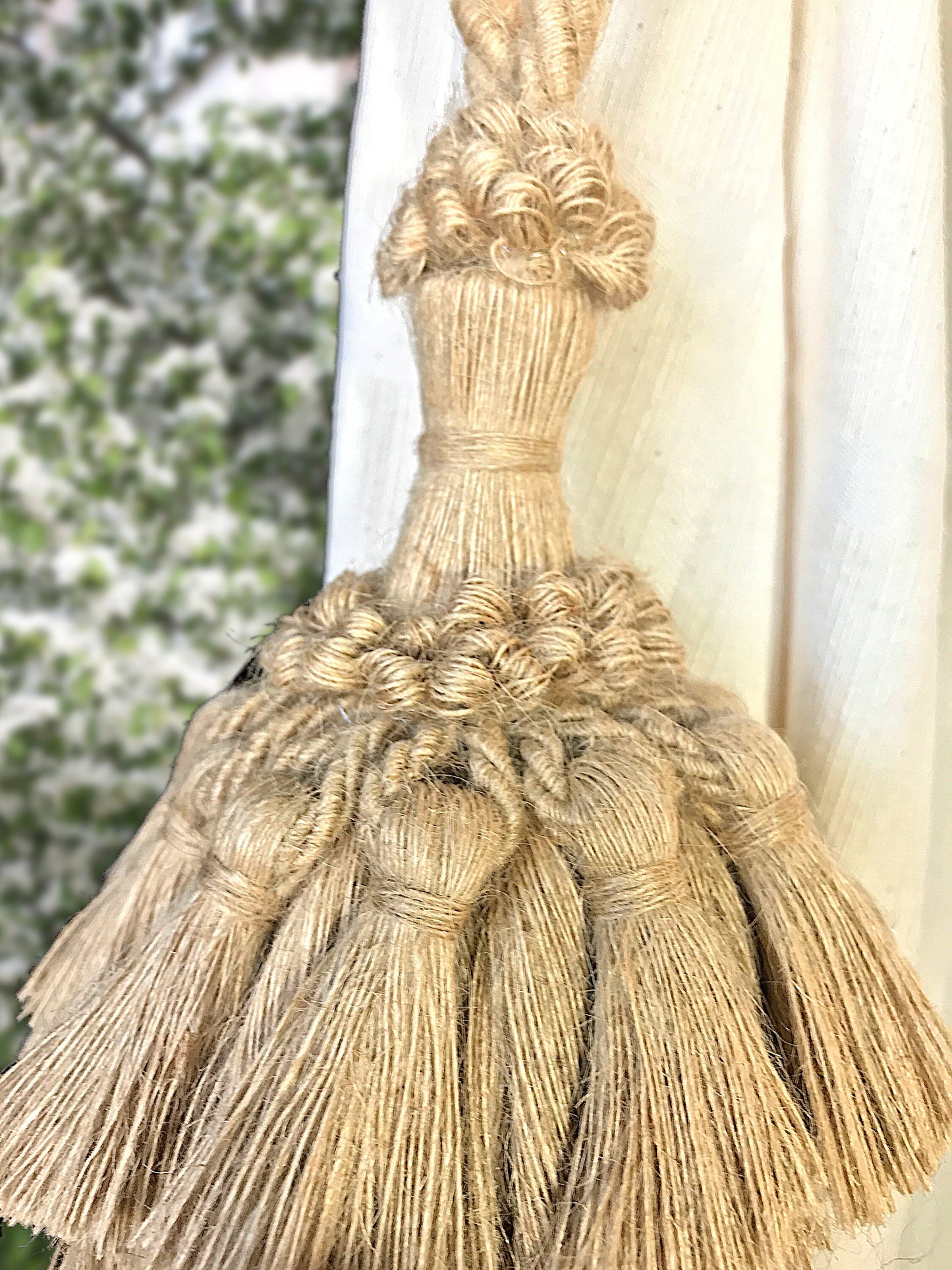 Stupenda grande embrasse in juta decorazione per tende tendaggi drappeggio drappo made in italy