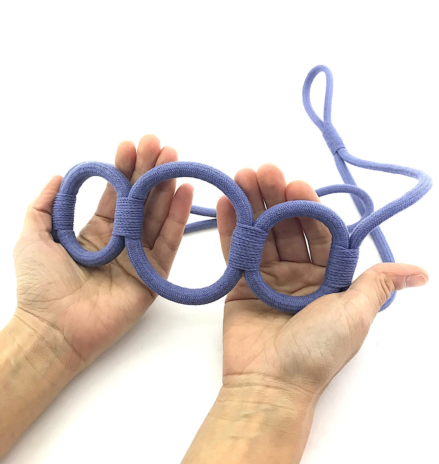 Bracciale blu chiaro a tre anelli, elegante decorazione per tende tendaggi drappeggio drappo made in italy
