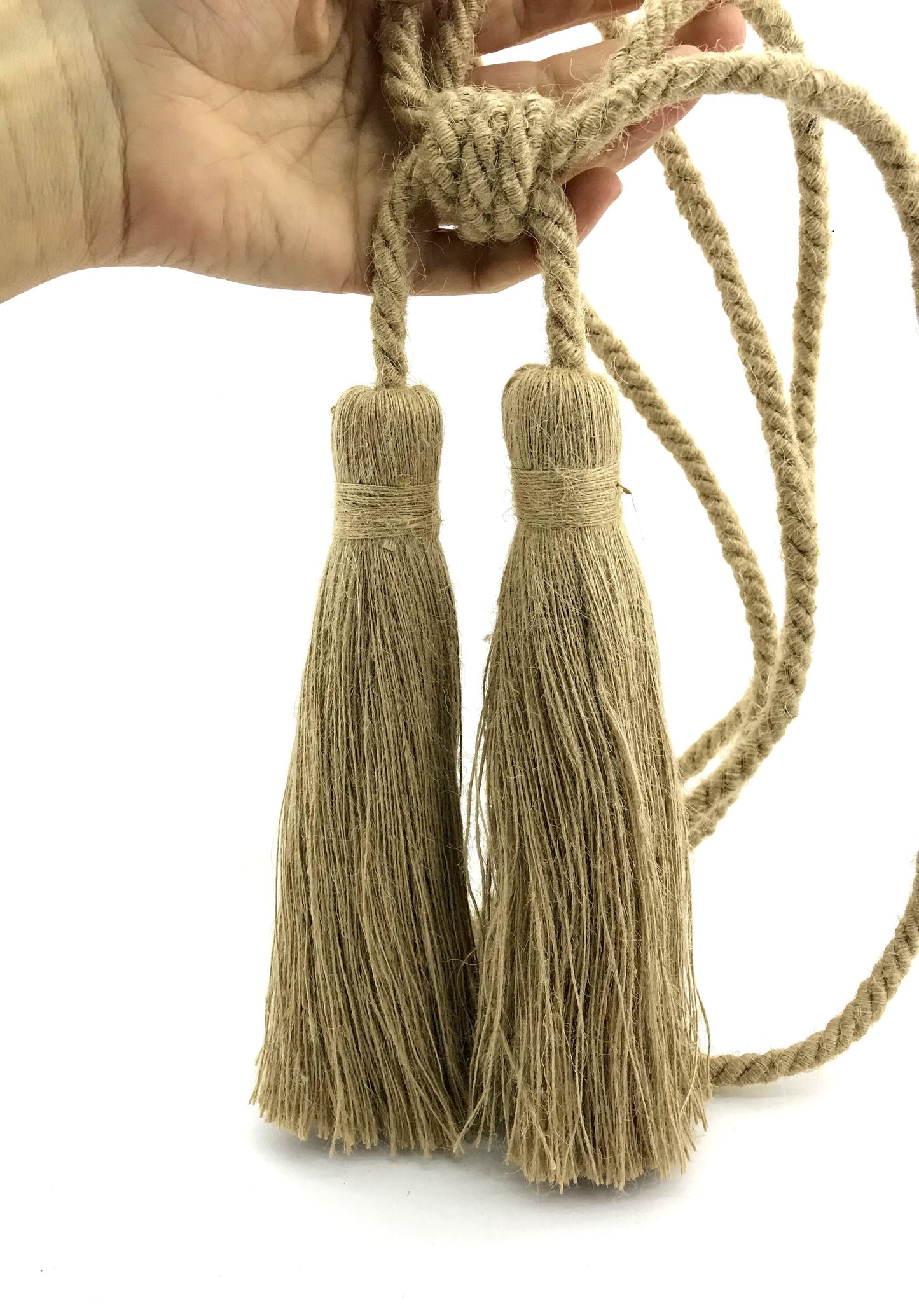 Stupenda grande embrasse doppia in juta decorazione per tende tendaggi drappeggio drappo made in italy